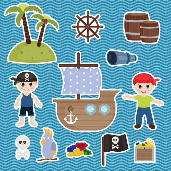 Objetos piratas lindo — Vector de stock