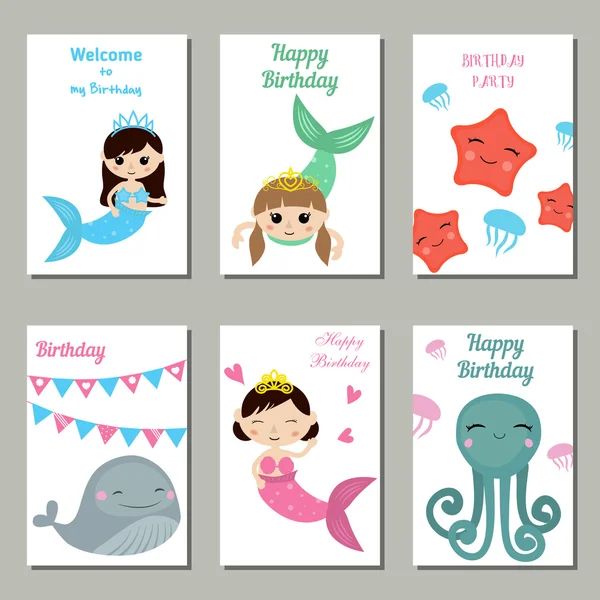 Collection of cute Birthday cards. Stock Illustration