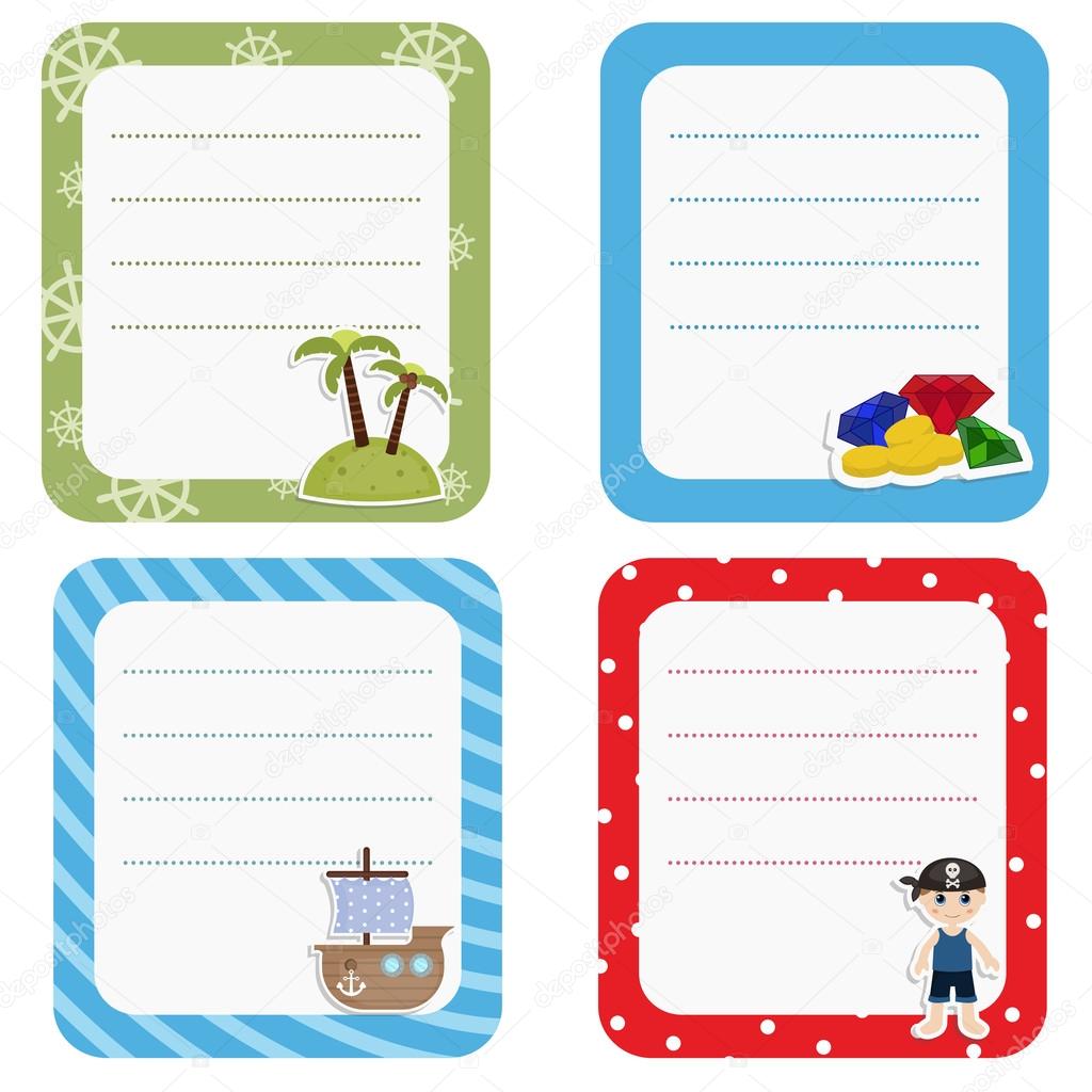 Set of cute creative cards with pirate and pirate objects.