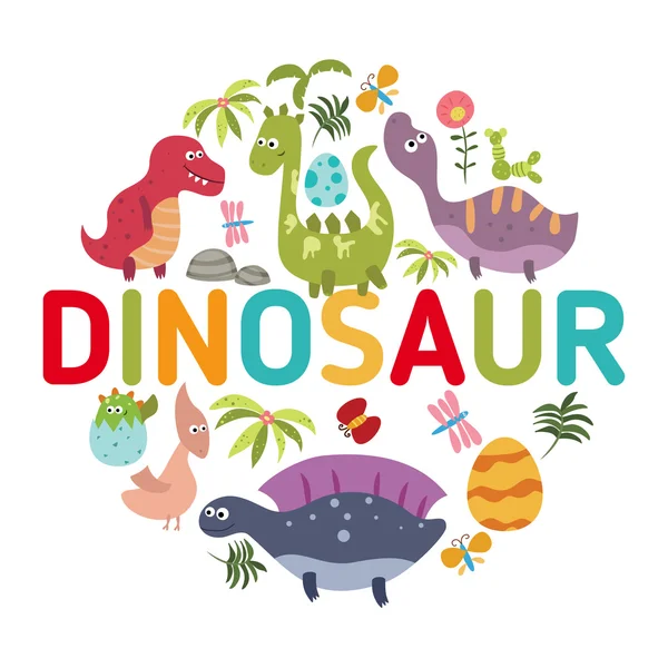 Simboli di dinosauri dei cartoni animati a forma di cerchio . — Vettoriale Stock