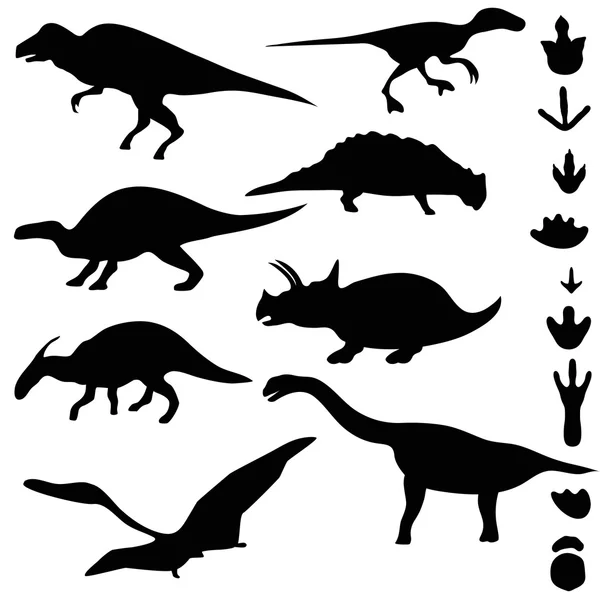 Símbolos de dinosaurios y huellas de dinosaurios — Vector de stock