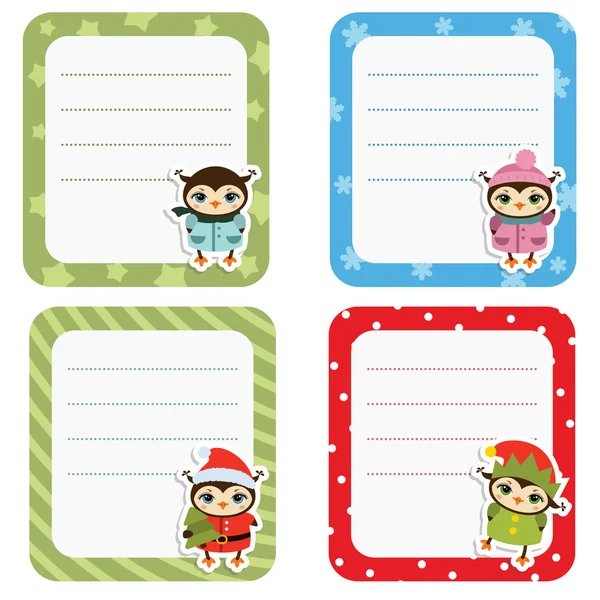 Set of cute creative cards with cartoon owls. — ストックベクタ