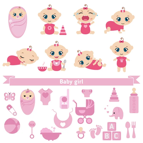 Conjunto de niñas bebé lindo — Vector de stock