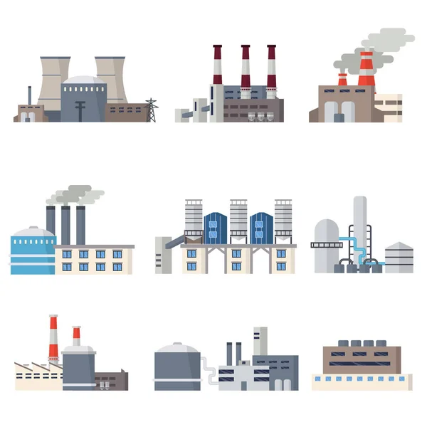 Industriële gebouwen pictogramserie — Stockvector