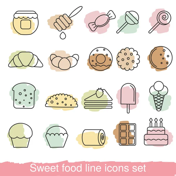 Dessert e set di icone dolci — Vettoriale Stock