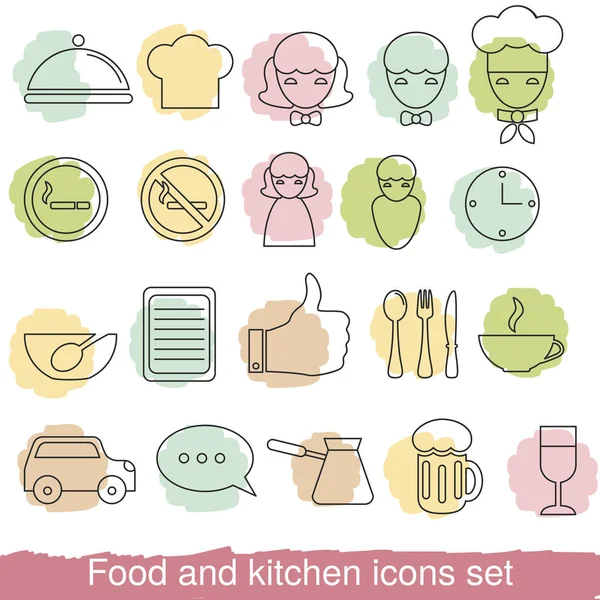 Iconos de línea de comida y cocina . — Vector de stock