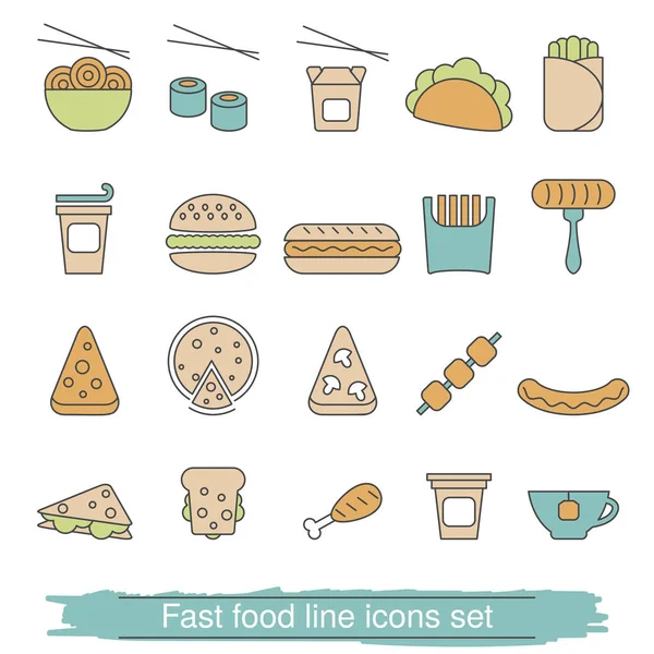 Set de iconos de línea de comida rápida — Vector de stock