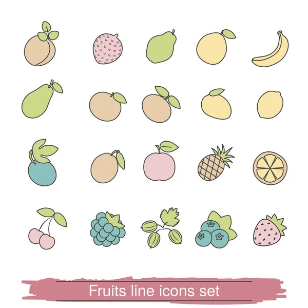 Набор иконок фруктов и ягод — стоковый вектор
