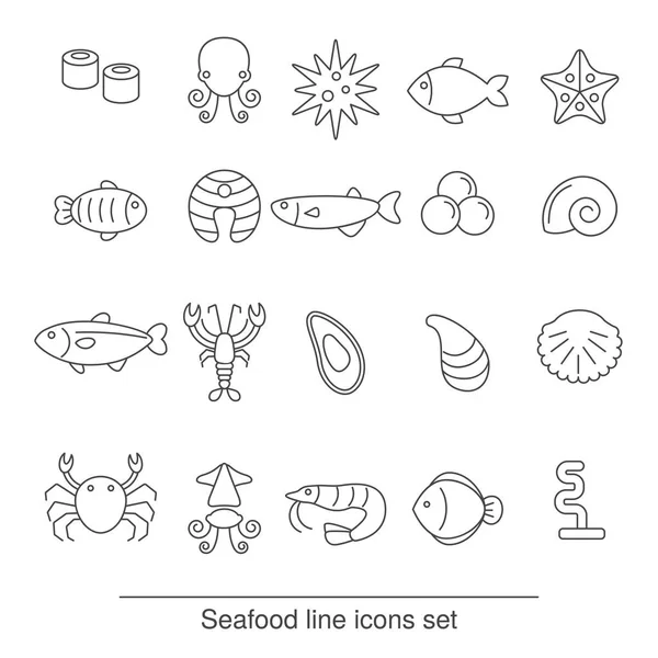 Línea de mariscos iconos — Vector de stock