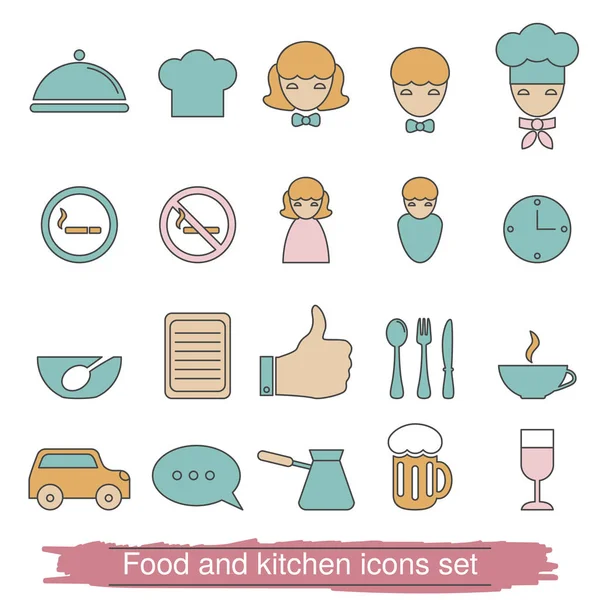 Iconos de línea de comida y cocina . — Vector de stock