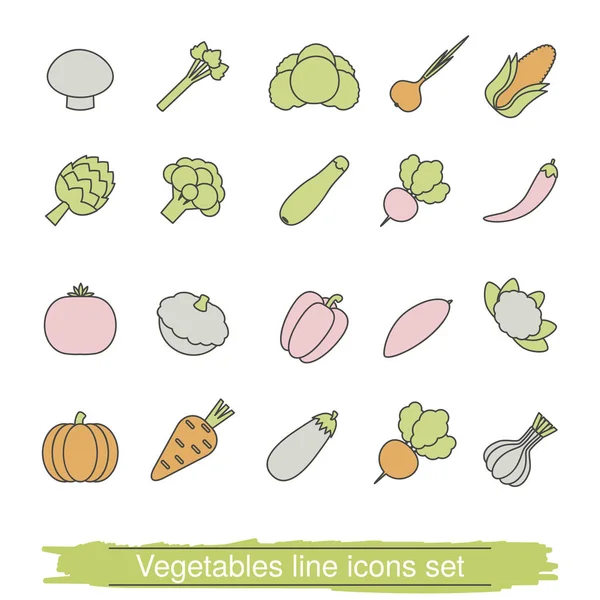 Iconos de línea de verduras — Vector de stock