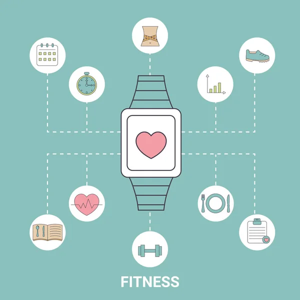 Smart Watch mit Fitness-Ikonen. — Stockvektor