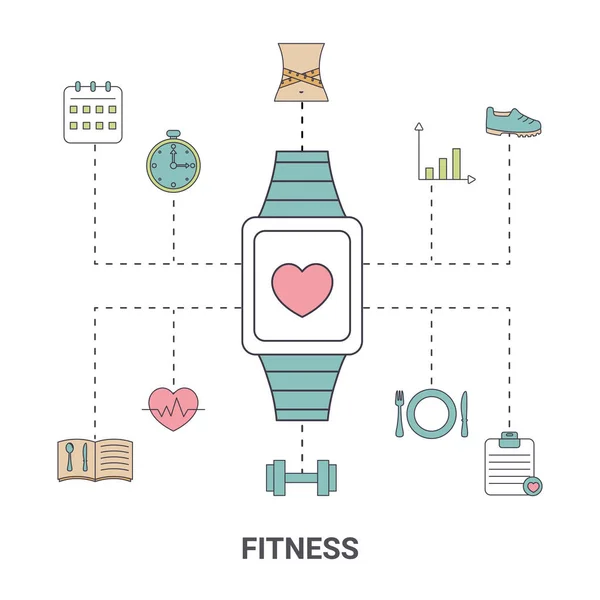 Relógio inteligente com ícones de fitness . — Vetor de Stock