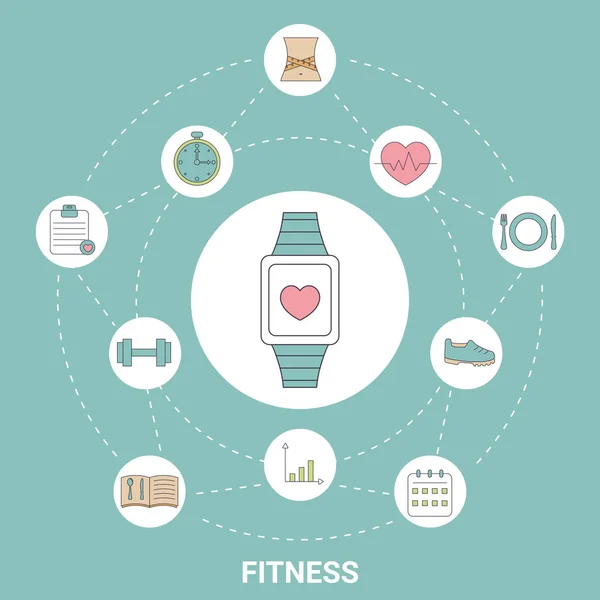 Smart Watch mit Fitness-Ikonen. — Stockvektor