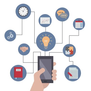 Akıllı telefonlar ile iş ikonları/simgeleri.