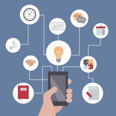 Akıllı telefonlar ile iş ikonları/simgeleri.