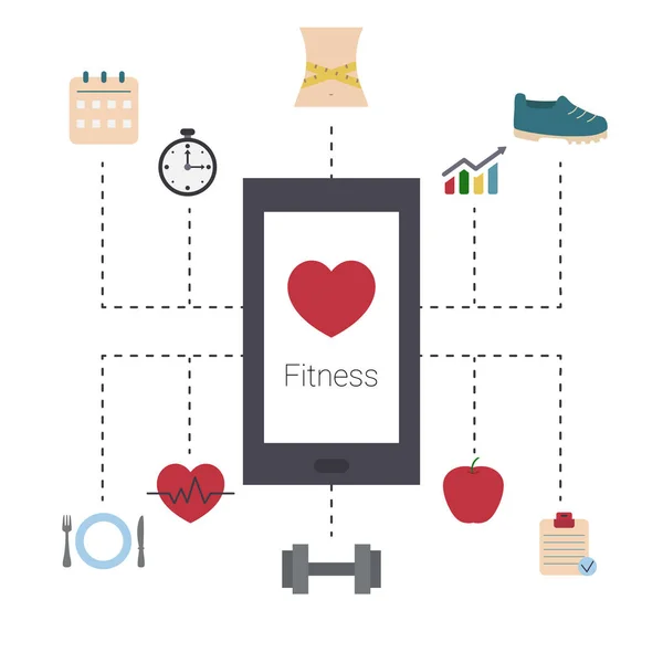 Smartphone med fitness ikoner. — Stock vektor