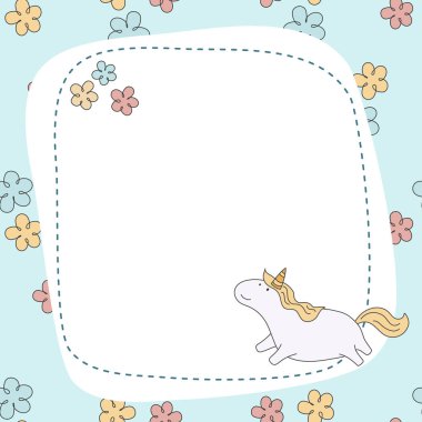 Çizgi film tek boynuzlu at ile tebrik kartı.