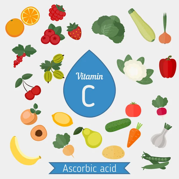 C-vitamin vagy aszkorbinsav — Stock Vector
