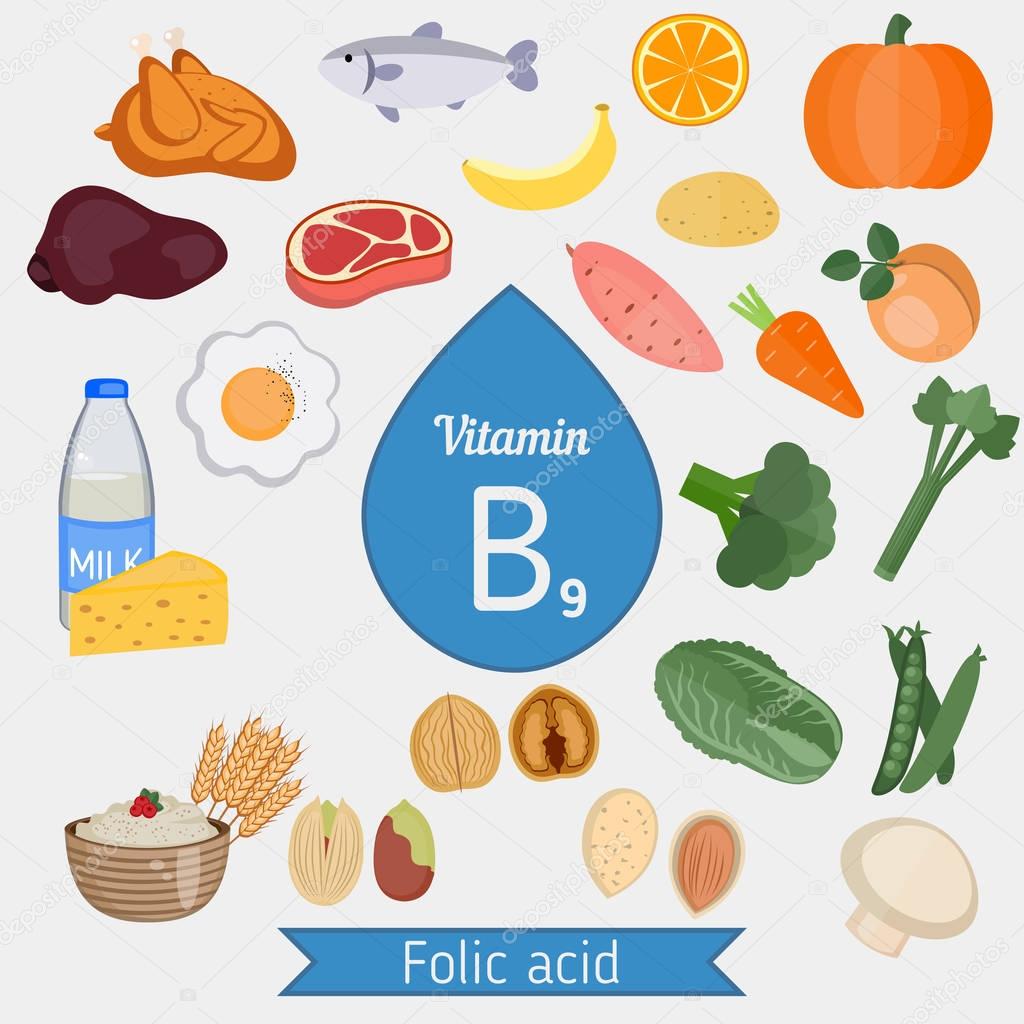 Vitamin B9 or folic acid infographic