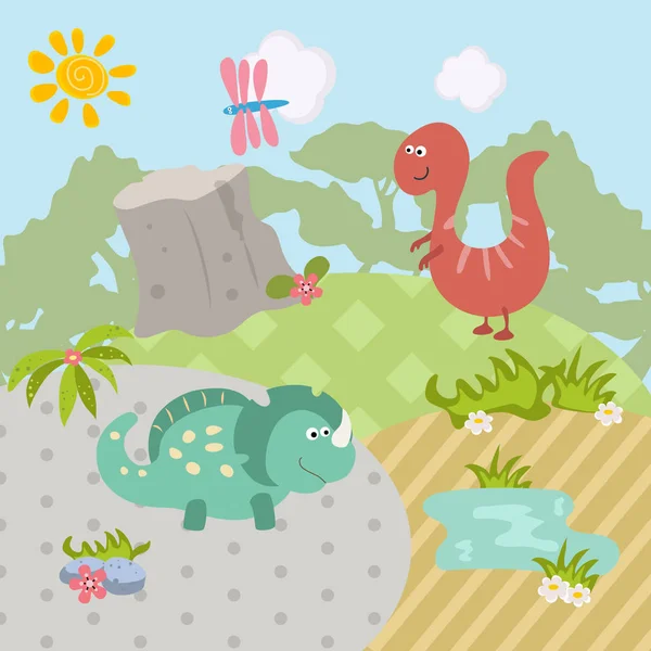 Dinossauros engraçados dos desenhos animados — Vetor de Stock