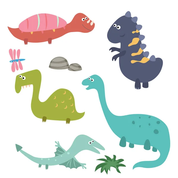 Dinosaurios de dibujos animados divertidos — Vector de stock