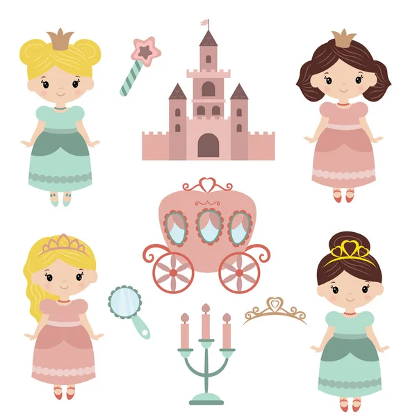 Collection of beautiful princesses — Stock Vector