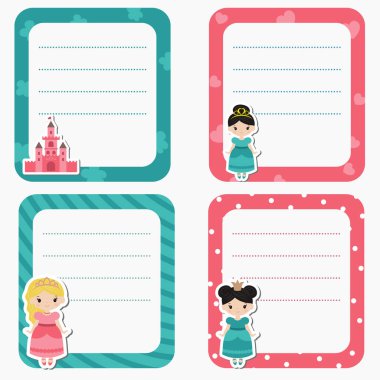 Şirin kartları, notlar, Etiketler, etiket, Etiketler prenses tema tasarımı ile.