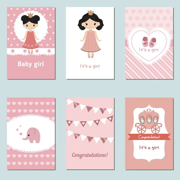 Collection of cute baby girl card — Stock Vector