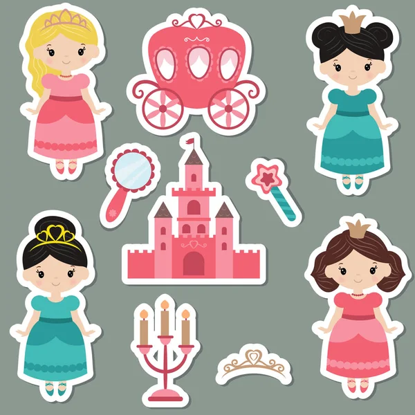 Verzameling van cute princess stickers. — Stockvector