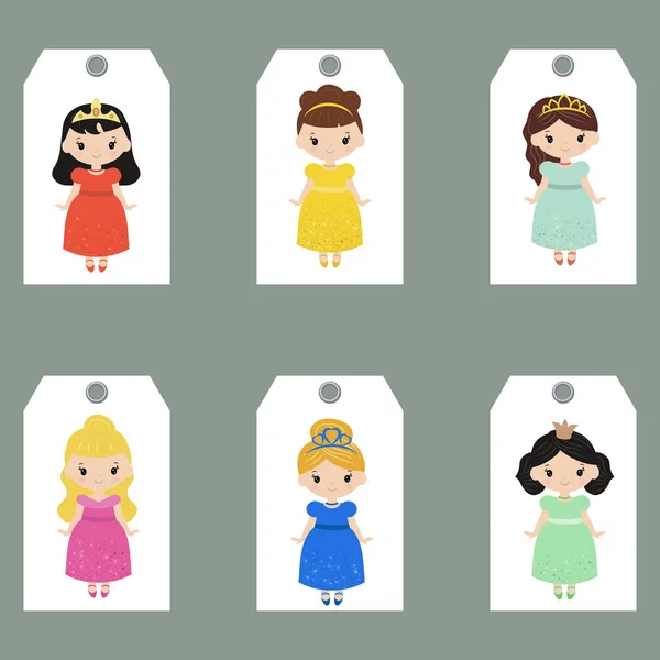 Set di simpatiche carte creative con design a tema principessa . — Vettoriale Stock
