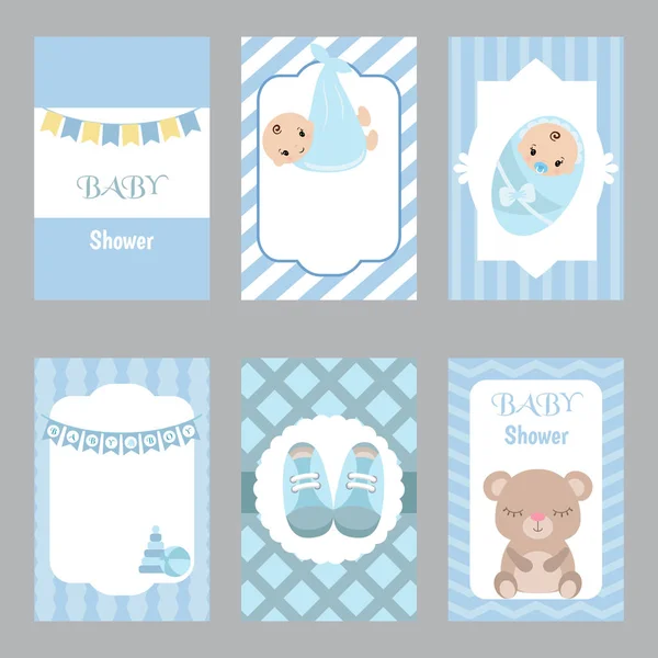 Collection of cute baby boy card — Stock Vector