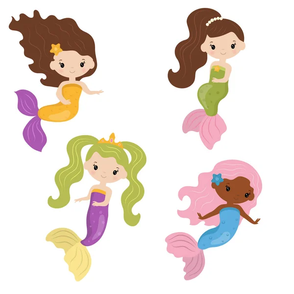 Aranyos lány mermaids készlet — Stock Vector