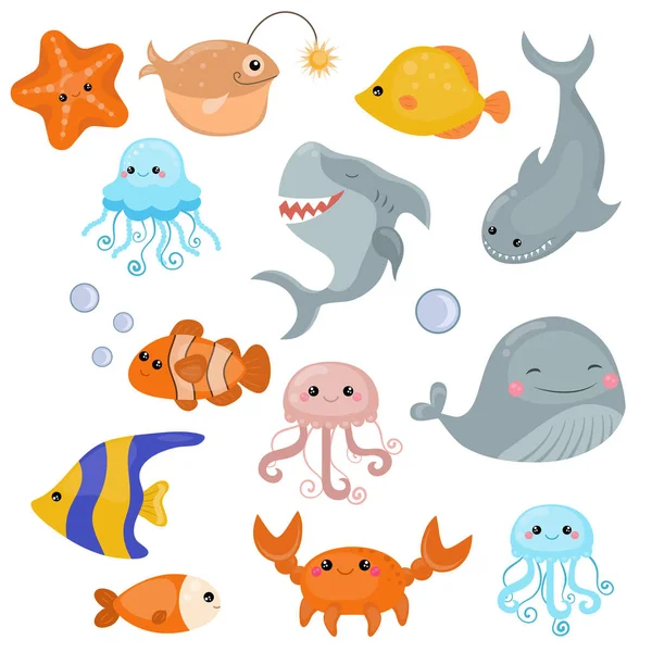 Mignon créatures de la mer . — Image vectorielle