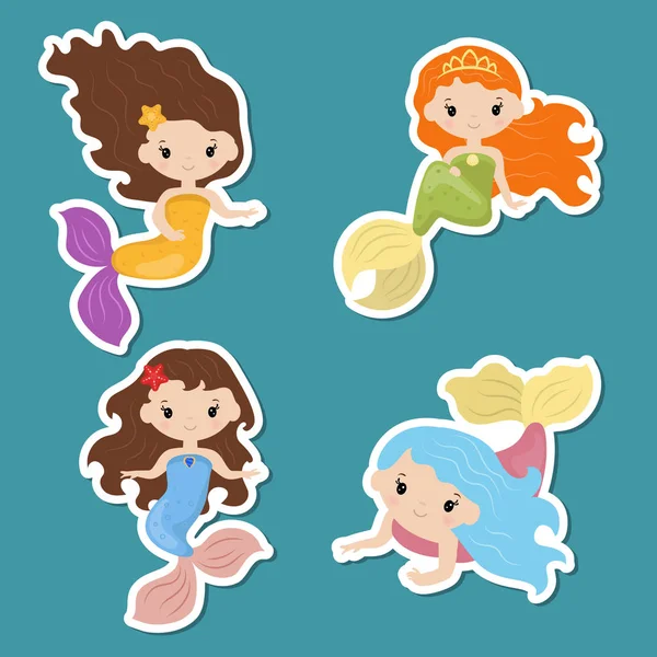 Sevimli kız Deniz kızları çıkartmaları kümesi