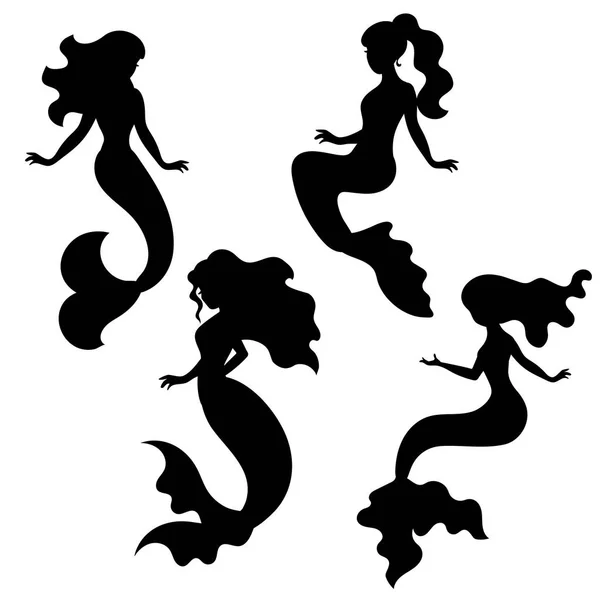 Siluetas de sirenas — Vector de stock