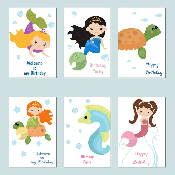 Collection of cute Birthday cards. Stock Vector