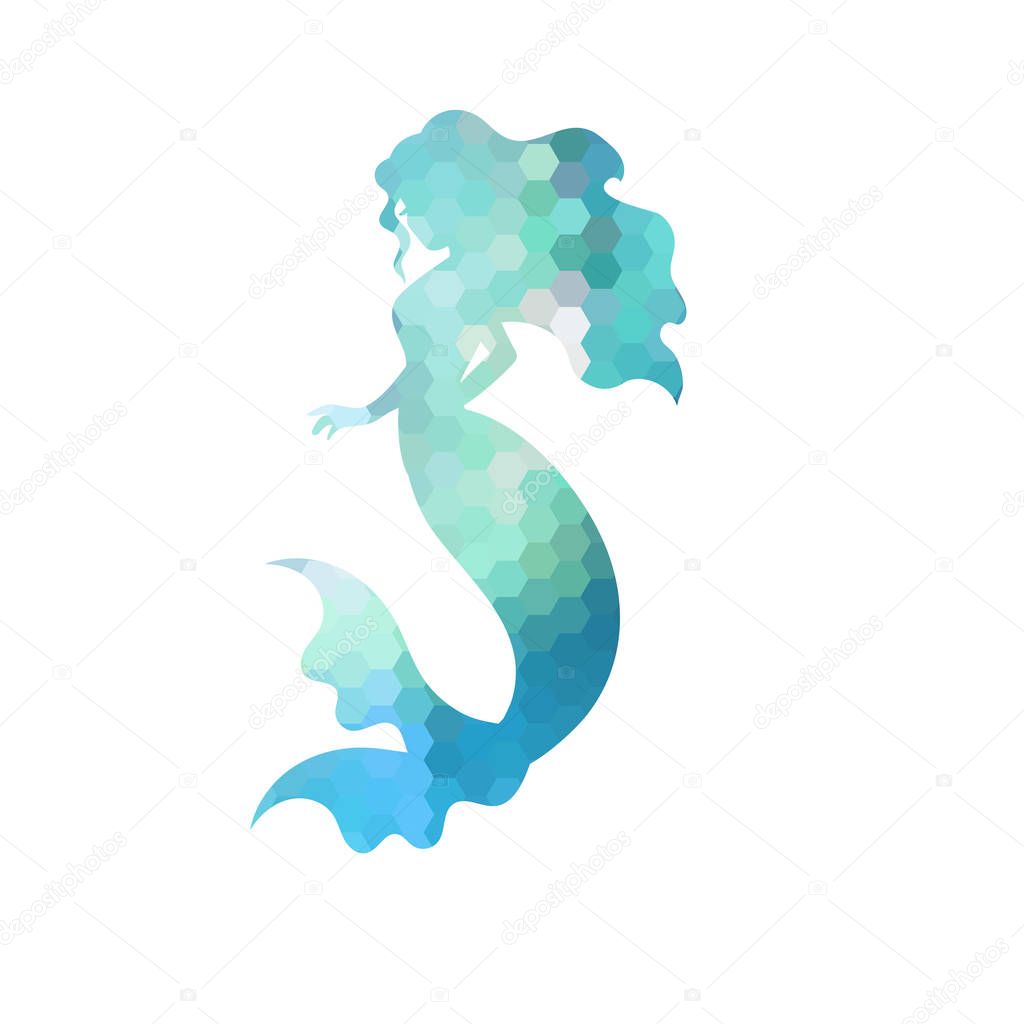 Silhouette of mermaid. White background. Vector illustration.