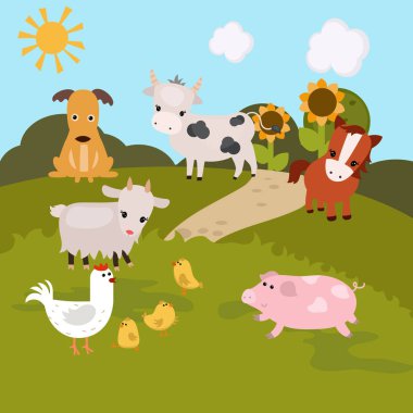 Çizgi film çiftlik manzara