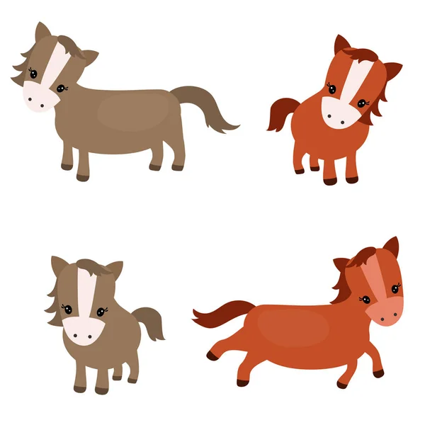 Set of cute horses — Stock Vector