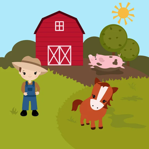 Γελοιογραφία farm τοπίο — Διανυσματικό Αρχείο