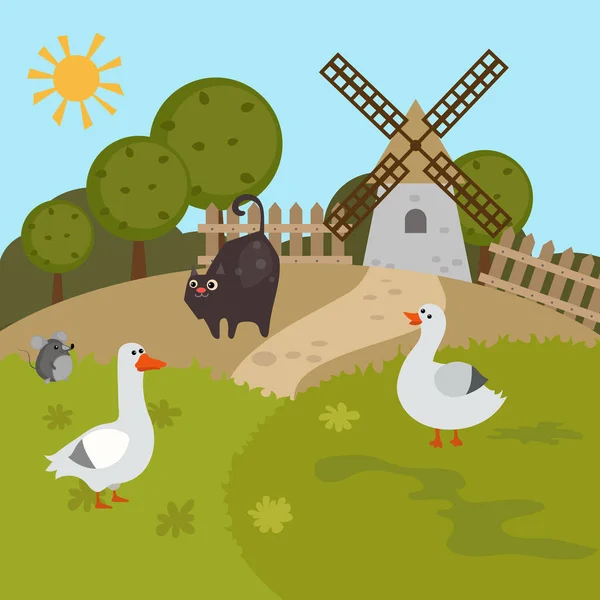 Γελοιογραφία farm τοπίο — Διανυσματικό Αρχείο