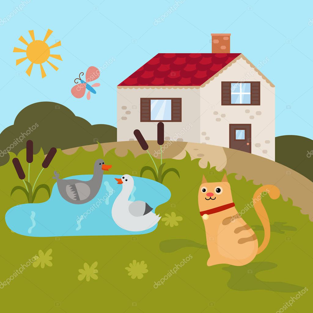 Paisaje granja dibujo | paisaje de la granja del dibujo animado