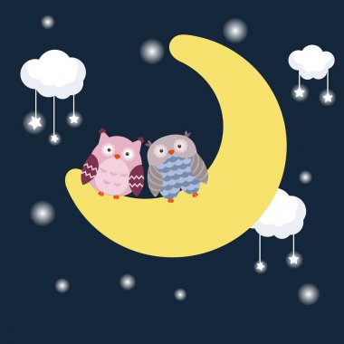 Ayın üzerinde oturan karikatür baykuşlar