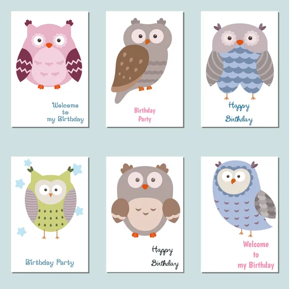Insamling av cute födelsedagkort. — Stock vektor