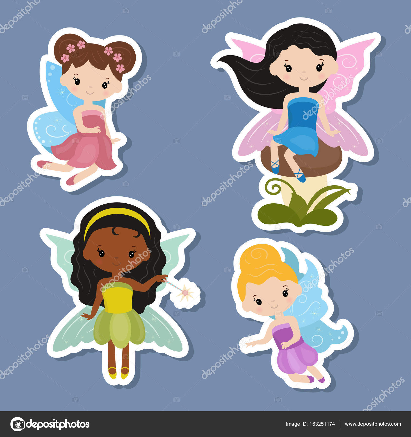 Collection of beautiful fairy stickers Stock Vector by ©NinaMunha