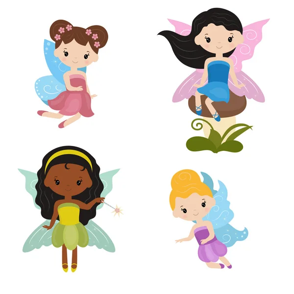 Collection of beautiful fairies. — Stock Vector