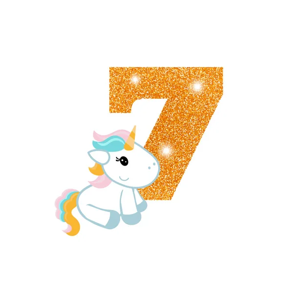 Numéro anniversaire avec licorne mignonne — Image vectorielle