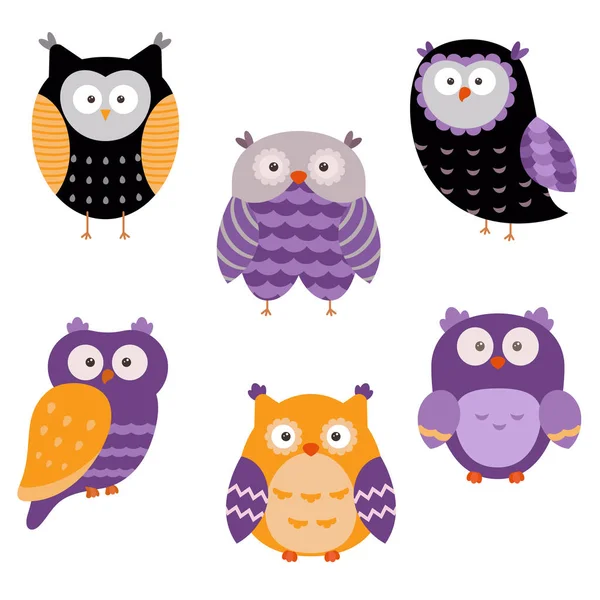 Set of cute Owls. — Stock Vector