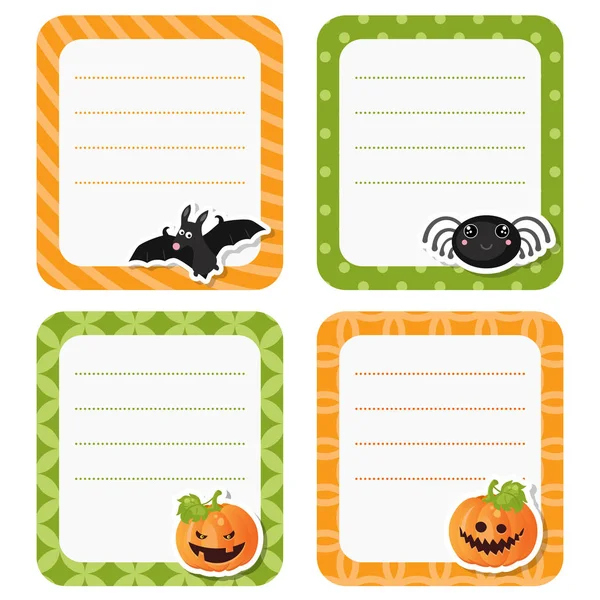 Cute cards or stickers with Halloween symbols. — Stock Vector